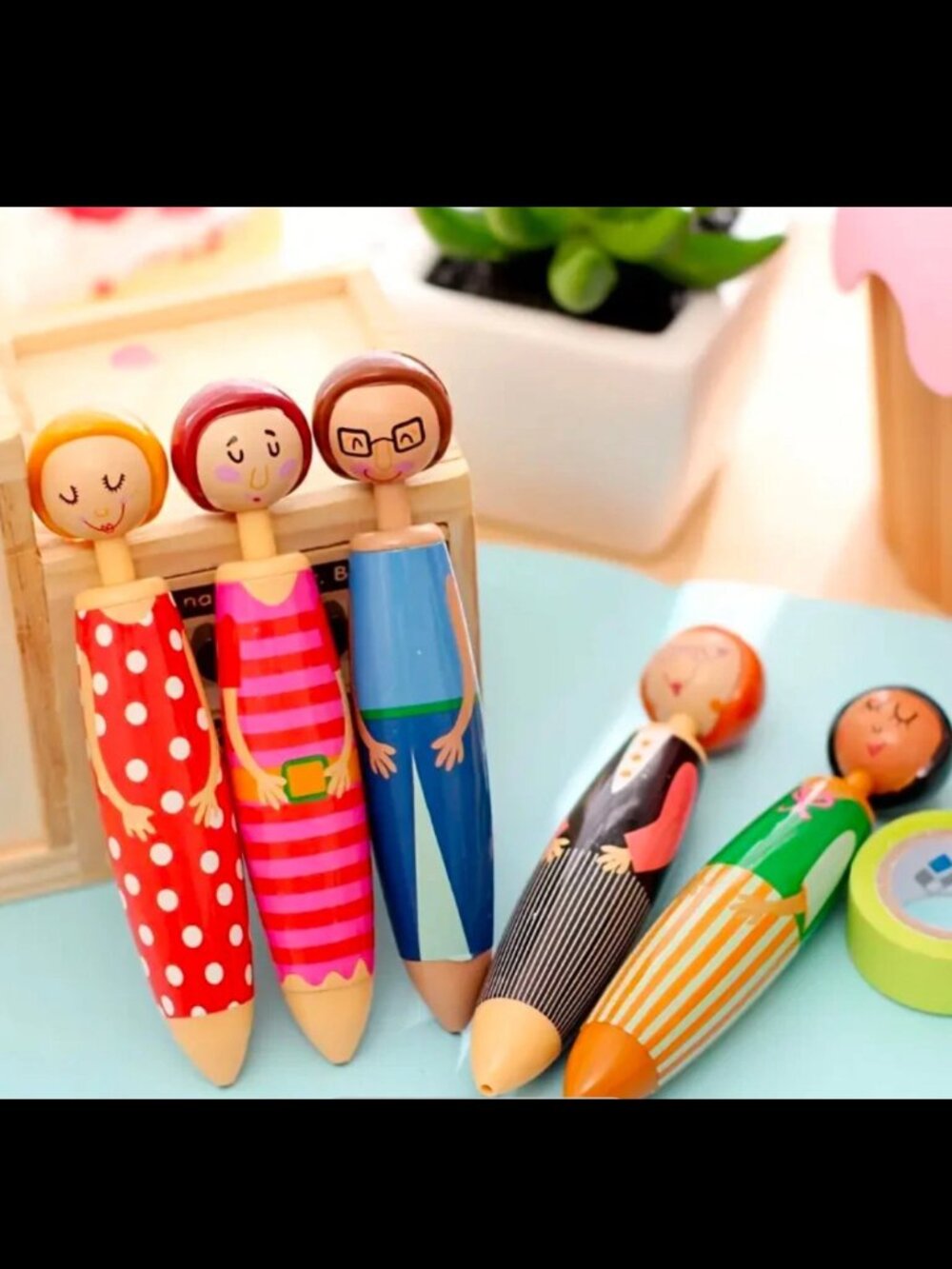 5pcs Cartoon Character Retractable Ballpoint Pens
